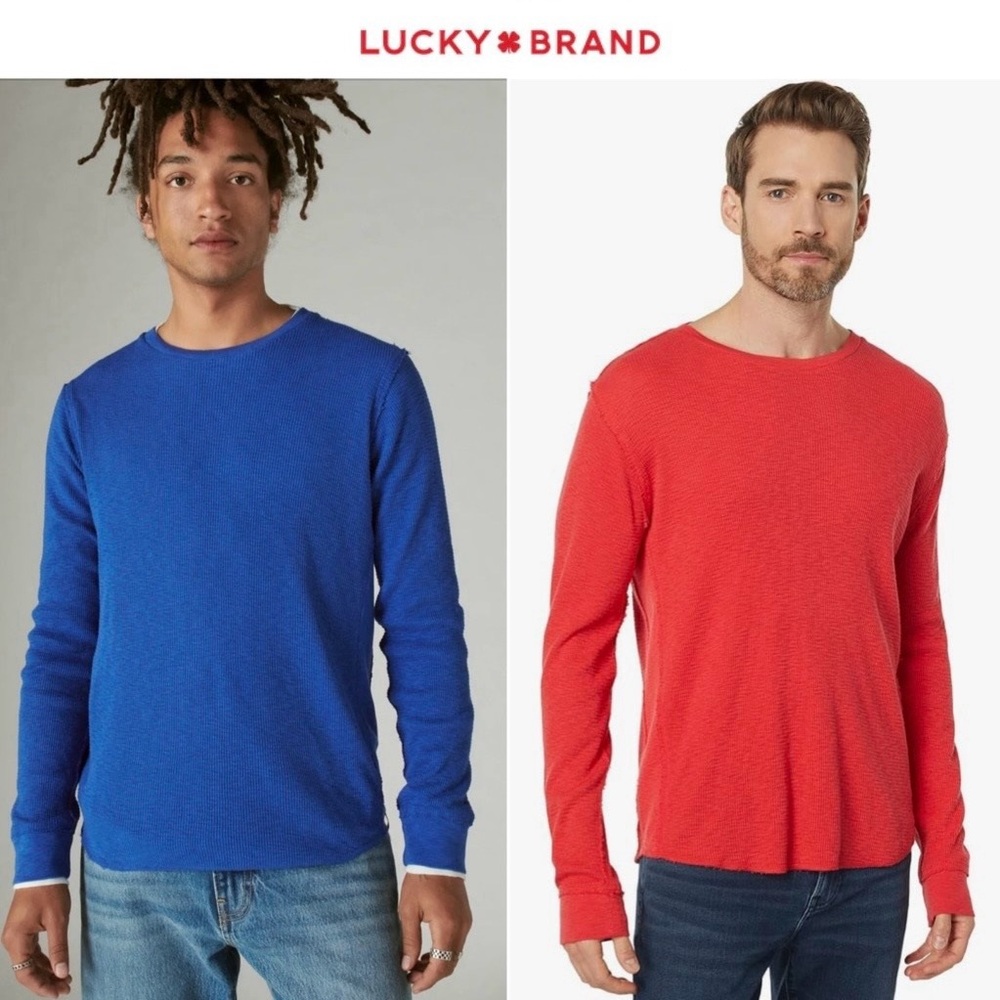 Lot of 2 Lucky Brand Garment Dyed Thermal Crew Shirts, size L
